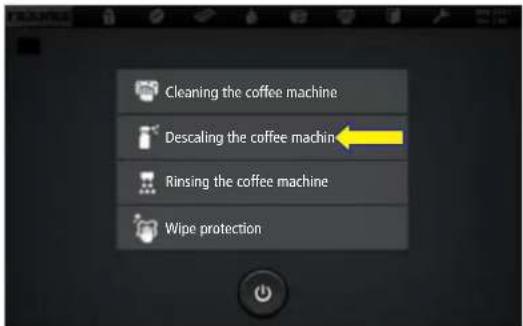 Cleaning the coffee machine Descaling the coffee machine Rinsing the coffee machine Wipe protection