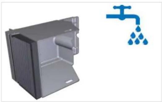 3D rendering of a gray plastic enclosure with a water drop symbol (no text or labels)