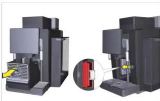 Two views of a laboratory instrument with a highlighted internal component (no text or symbols visible)