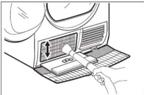 Line drawing of a hand inserting a device into a fan or scanner device.