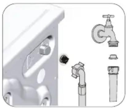 Technical illustration of a showerhead with pipe fittings and a faucet (no text or symbols)