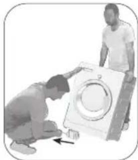 Two men examining a large washing machine outdoors (no text or symbols visible).