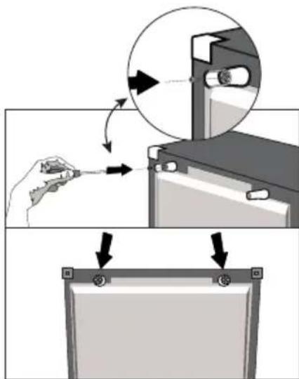 Diagram illustrating a mechanical assembly process with labeled components and directional arrows indicating motion or assembly.