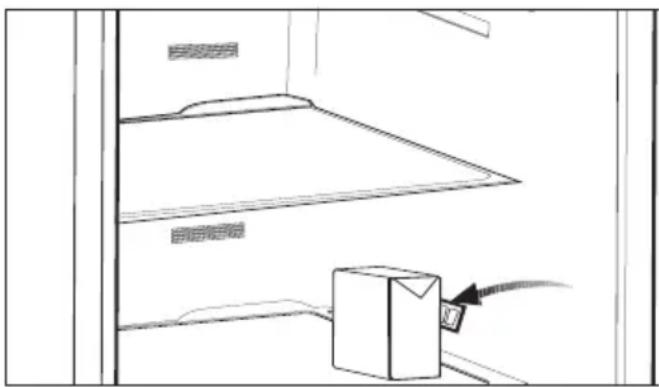 Simple line drawing of a cabinet with a box and cable, no text or symbols present.