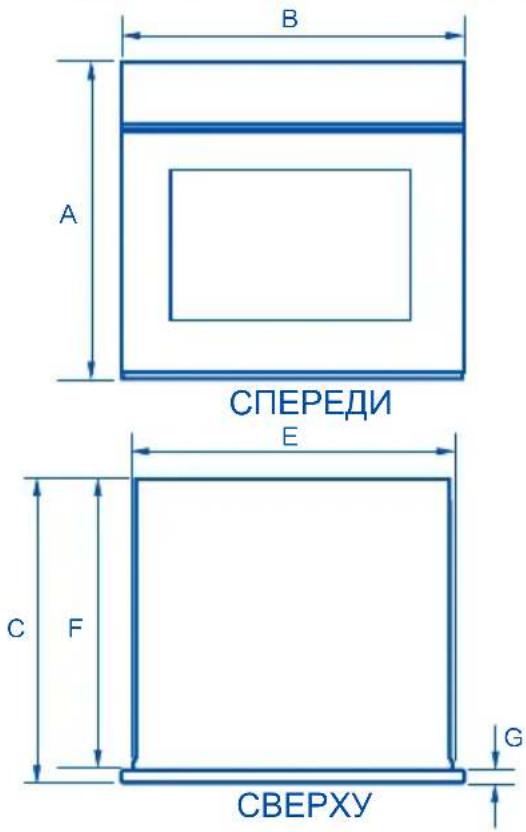 B A СПЕРЕДИ E C F G СВЕРХУ