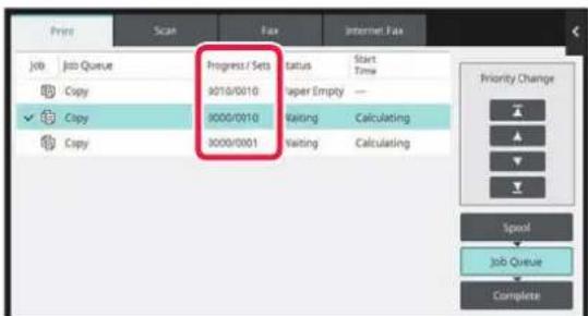 Job Job Queue Copy Progress / Sets 9010/0010 9000/0010 9000/0001 Status Paper Empty Waiting Waiting Start Time — Calculating Calculating Priority Change Speed Job Queue Complete