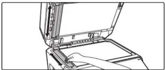 Line drawing of a printer or printer with an open lid and handle, showing no text or symbols