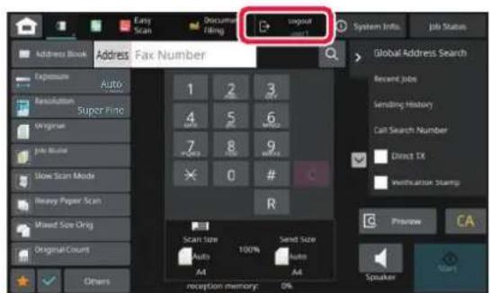 Easy Scan Miscure Filing engout system info Job Status Address Book Address Fax Number Global Address Search Recent jobs Sending History Call Search Number Direct TX Verification Stamp Preview CA Scan Size Auto 100% Send Size Auto A4 A4 reception memory: 0% Reversal Super Fine Original Job Name Slow…