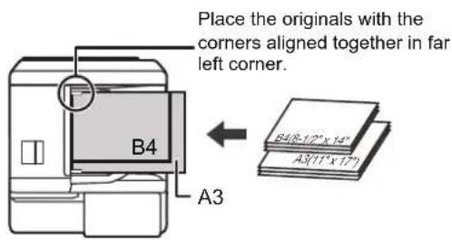 Place the originals with the corners aligned together in the far left corner. B4 A3 B4/8-17" x 14" A3 (11" x 17")