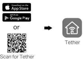 graph LR A["Download on the App Store"] --> B["Google Play"] C["Scan for Tether"] --> D["Tether"]