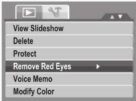 View Slideshow Delete Protect Remove Red Eyes Voice Memo Modify Color
