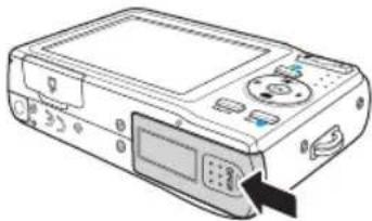 Line drawing of a portable electronic device with ports and a digital display (no text or symbols)