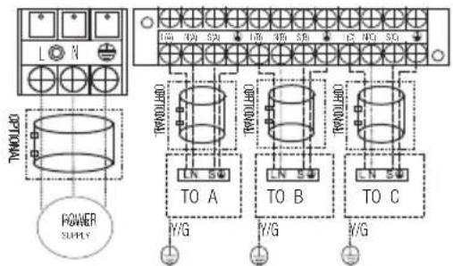 TOMMOLADO POWER SUPPLY L N 1/4 3/4 5/4 1/4 4/4 5/4 1/2 NO. SO CUTI/RUOAL CUTI/RUOAL CUTI/RUOAL TO A TO B TO C Y/G Y/G W/G