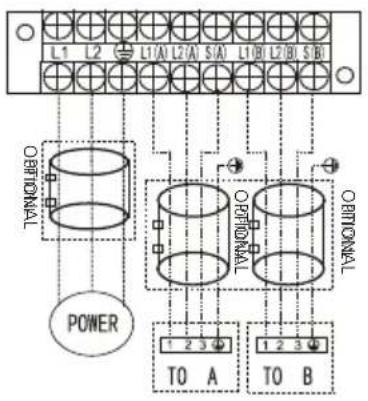 L1 L2 L1A L2A S1A L1B L2B S3B OPTIONAL POWER OPTIONAL OPTIONAL 1 2 3 TO A 1 2 3 TO B