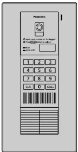 Panasonic. Input room number on the keypad. Press CALL button to call out. BUY. DOOR OPEN. 1 2 3 4 5 6 7 8 9. CLR 0 CALL. BARB BURGER. BARB BURGER.