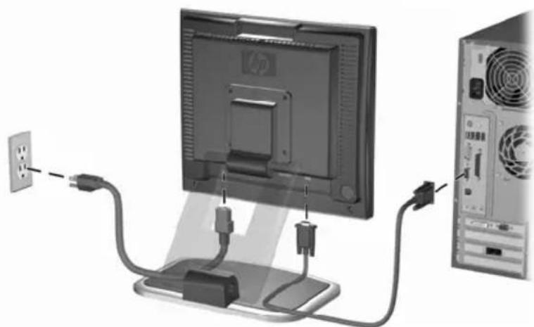 Diagram showing connections between a computer monitor and a tower-mounted server unit, with no visible text or symbols.