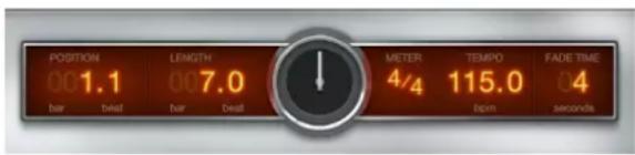 POSITION 00.1.1 bar beat LENGTH 00.7.0 bar beat METER 4/4 TEMPO 115.0 BPM FADE TIME 0.4 seconds