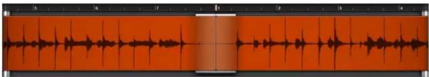 Audio waveform display showing multiple sound waves with scale and frame markers.