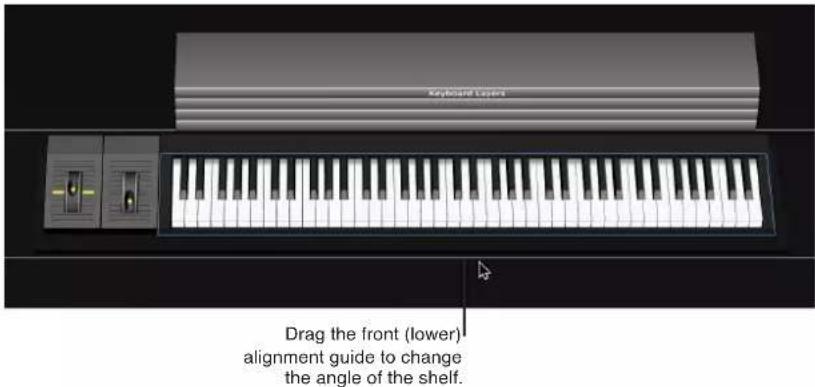 Keyboard Layers: Drag the front (lower) alignment guide to change the angle of the shelf.