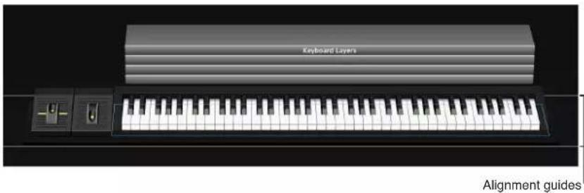 Illustration of a keyboard layout with piano keys and control buttons (no text or symbols on the keys).