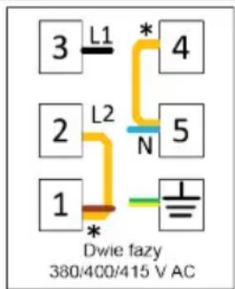3 L1 * 4 2 L2 N 5 1 * Dwie fazy 380/400/415 V AC