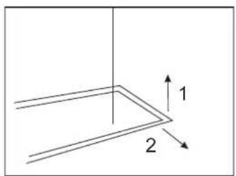 Pure geometric diagram showing two intersecting lines with directional arrows, no text or symbols present.