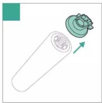 Diagram of a cylindrical device with internal components and a mechanical component, showing an arrow indicating direction (no text or symbols)