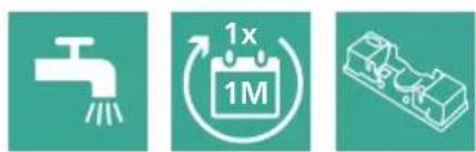 Three green square icons: a faucet, a calendar with 1M units, and a circuit breaker (no text or symbols)