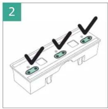 Diagram of a three-pin electrical connector with three black checkmarks (no text or symbols)