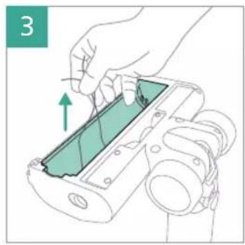 Illustration of a hand holding a device with a green arrow indicating direction (no text or symbols)