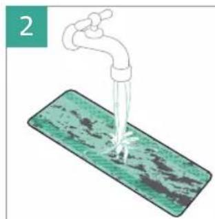 Illustration of a faucet dispensing liquid into a green textured surface (no text or symbols)