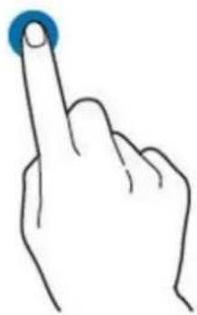 Line drawing of a hand with a blue circular button on the index finger (no text or symbols)