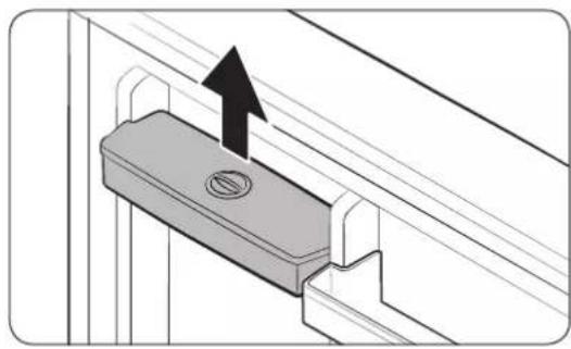 Technical diagram of a mechanical bracket with an arrow indicating upward motion (no text or symbols present).