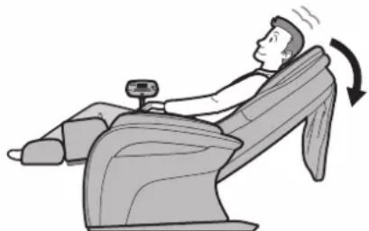 Illustration of a person relaxing in a massage chair with motion arrows indicating rotation (no text or symbols).