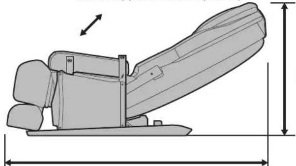 Technical line drawing of a mechanical seat assembly with dimension lines (no text or symbols).