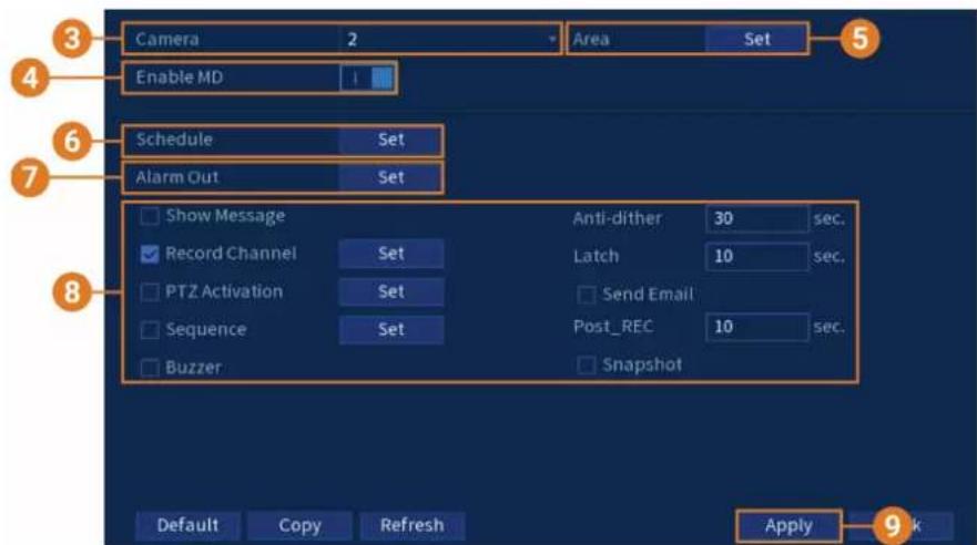 Lorex N863A63BG - Pour configurer la détection de mouvement : - 1