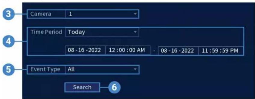 Camera 1 Time Period Today 08 - 16 - 2022 12 : 00 : 00 AM - 08 - 16 - 2022 11 : 59 : 59 PM Event Type All Search 6