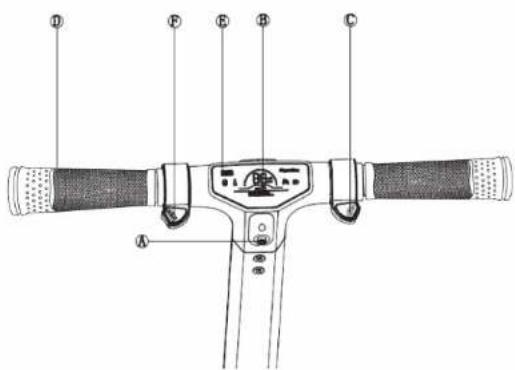 Technical diagram of a bicycle steering wheel with labeled parts A through R