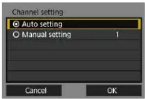 Channel setting. ● Auto setting. ○ Manual setting 1. Cancel. OK.