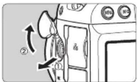 Diagram showing a device's front panel with labeled parts and directional arrows indicating movement or adjustment.