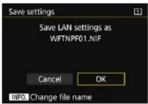 Save settings Save LAN settings as WFTNPF01.NIF Cancel OK INFO. Change file name