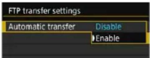 FTP transfer settings Automatic transfer Disable Enable