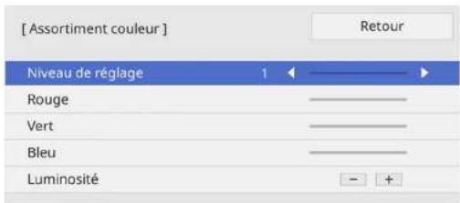 [Assortiment couleur] Niveau de réglage 1 Rouge Vert Bleu Luminosité - +