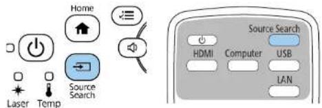 Accueil, Laser, Température, Recherche de source, Recherche de source, HDMI, Ordinateur, USB, LAN.