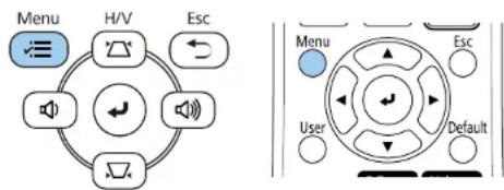 Menu, H/V, Esc, Menu, Esc, User, Default