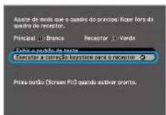 Ajuste de modo que o centro do principal fique fora do quadro do receptor. Principal (1) Branco Receptor (1) Verde. Escolha a partir de teste. Executar a correção keystone para o receptor. Pressione o botão [Screen Fit] quando estiver pronto.