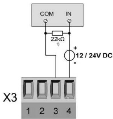 COM IN 22kΩ 1) + 12 / 24V DC X3 1 2 3 4