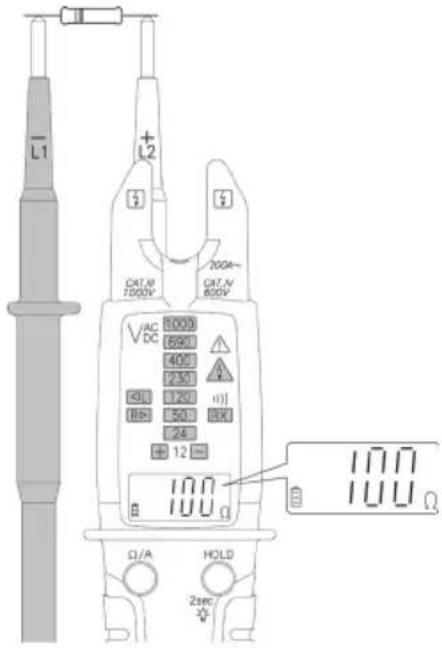 L1 L2 CAT. A T000V 200A~ CAT. A 800V VAC DC 1000 65Ω 40Ω 25Ω 12Ω 10Ω 12Ω 10Ω 10Ω Ω/A HOLD 2sec