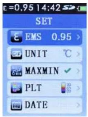 Megger TC3231 - Menu de configuration - Paramètres PLT (Palette d'affichage des températures) - 1