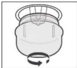 Simple line drawing of a mechanical component with a rotating arrow. No text or symbols.